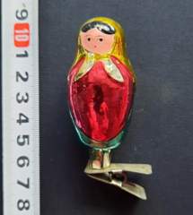 Советская ёлочная игрушка "Матрешка прищепка маленькая 6"
