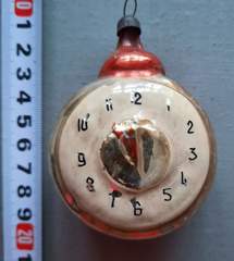 Советская ёлочная игрушка "Часы "5 минут" 3"