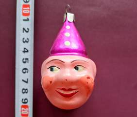 Советская ёлочная игрушка "Голова клоуна 8"