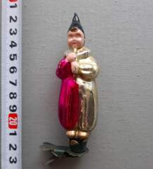 Советская ёлочная игрушка "Клоун с дудочкой прищепка 5"