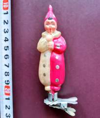 Советская ёлочная игрушка "Клоун с дудочкой прищепка 4"